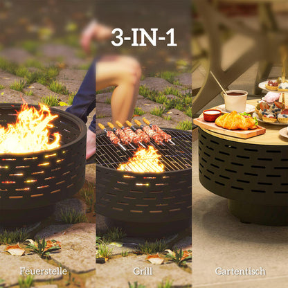 Vuurkorf – Vuurschaal – Buitenhaard – Firepit – Tuinhaard – 3-in-1 Design – Roestvrij Staal 60 x 39 cm