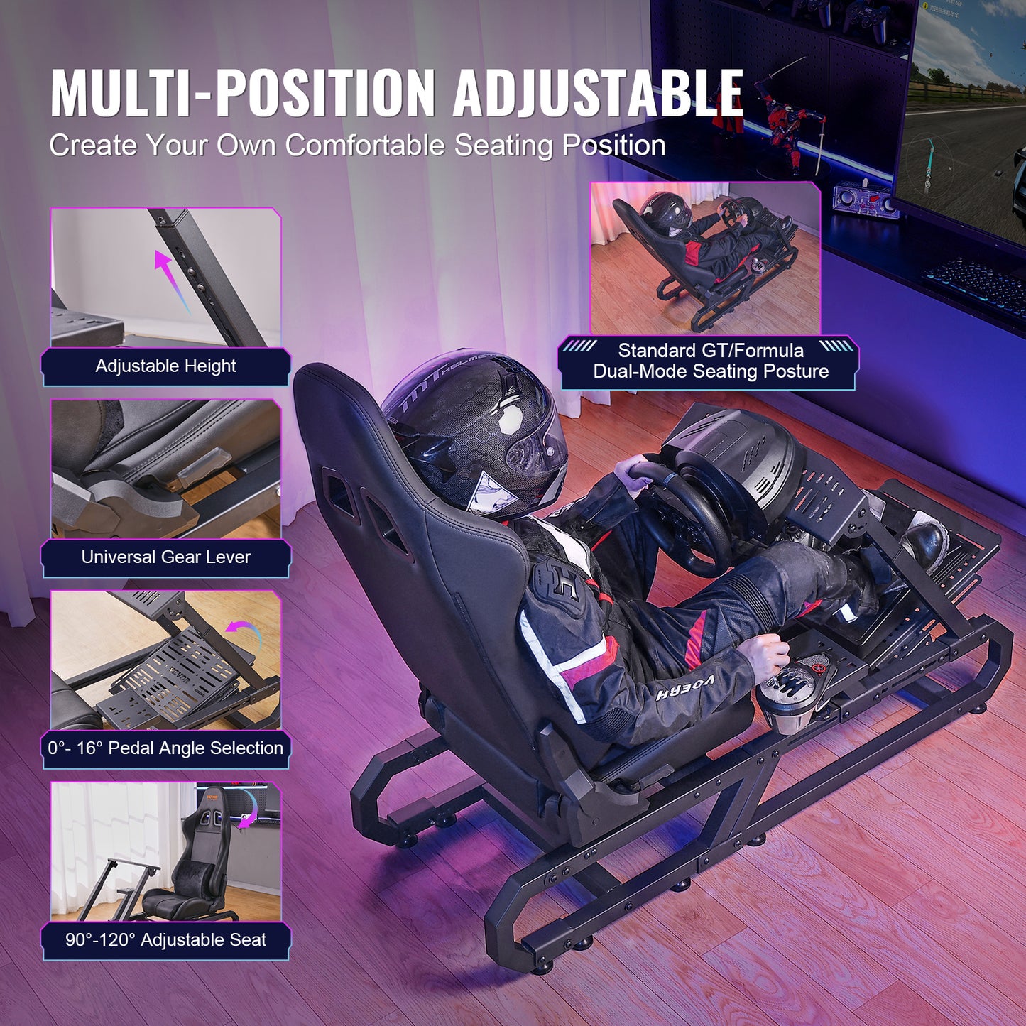 Racing Wheel Stand – Racestuur Standaard – Race Cockpit – Sim Racing Frame – Stuurwielhouder – Carbon Staalconstructie – Verstelbare Hoogte 60,5-79,5 cm