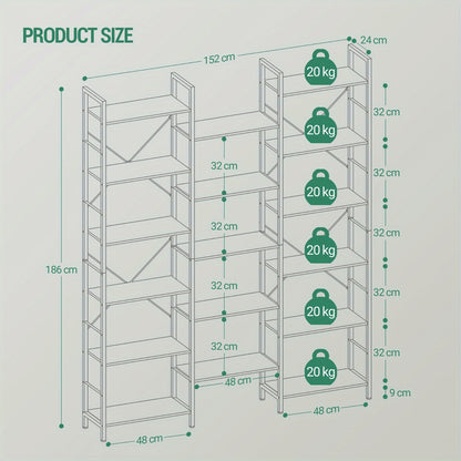 Boekenkast – Vakkenkast – Opbergkast – Boekplank – Wandkast – Vrijstaand – 17 Planken – Verstelbare Plankhoogte – Wit Eikenhout – Draagkracht 340 Kg – 24x152x186 cm