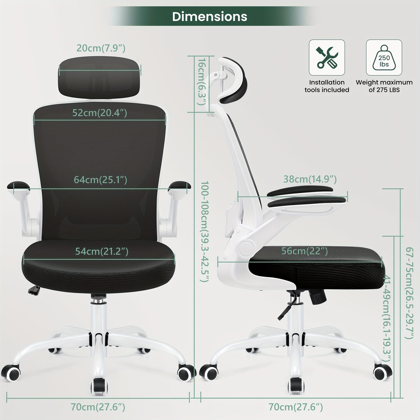 Ergonomische Bureaustoel – Kantoorstoel – Game Stoel – Computestoel – Werkstoel – Ademend Mesh – Verstelbare Hoogte Met Hoofdsteun