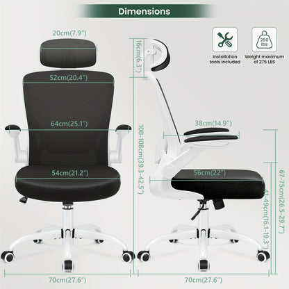 Ergonomische Bureaustoel – Kantoorstoel – Game Stoel – Computestoel – Werkstoel – Ademend Mesh – Verstelbare Hoogte Met Hoofdsteun