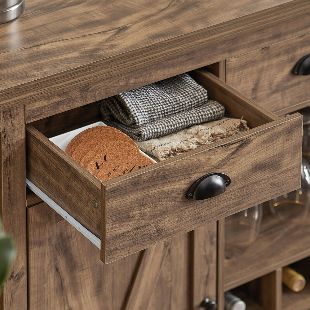 Keukeneiland – Keukenkast – Buffetkast – Keukenwagen – Serveerwagen – Houtlook MDF – Wijnrek voor 9 flessen en 6 glazen