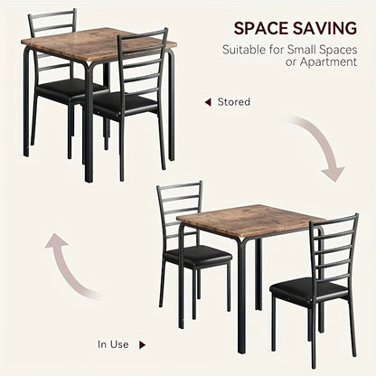 Eettafelset – Eethoek – Keukentafelset – Zitgroep – Meubelset – Compact Design – Hardhout en Metaal – 3-delig – Voor 2 Personen