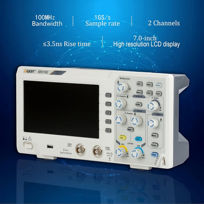 Digitale Oscilloscoop SDS1102 – Oscilloscoop – Signaal Analyzer – Meetinstrument – Elektronische Tester – 7" LCD Scherm – 100MHz Bandbreedte