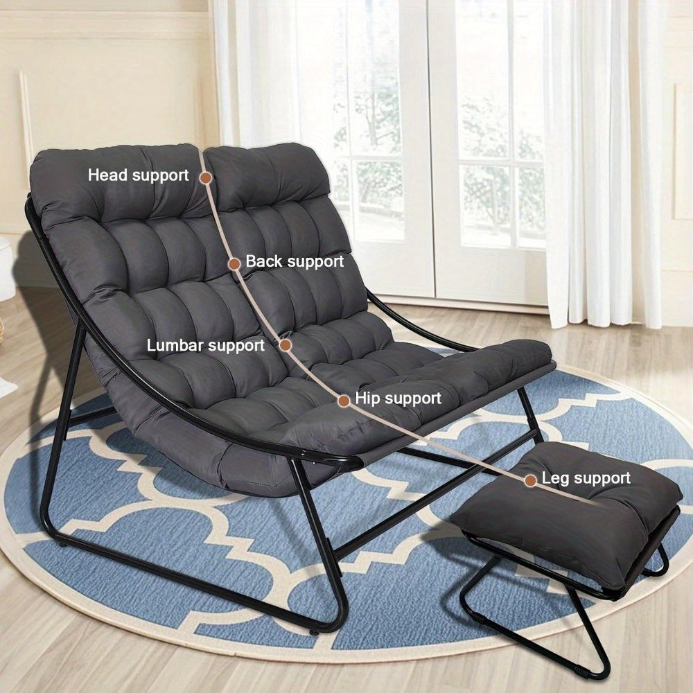 Relaxstoel dubbele relaxfauteuil – Schommelstoel – Loungestoel – Fauteuil – Ligstoel – Ergonomisch met armleuningen – Lichtgewicht en draagbaar – Grijs – Verstelbare rugleuning – Stevig metalen frame