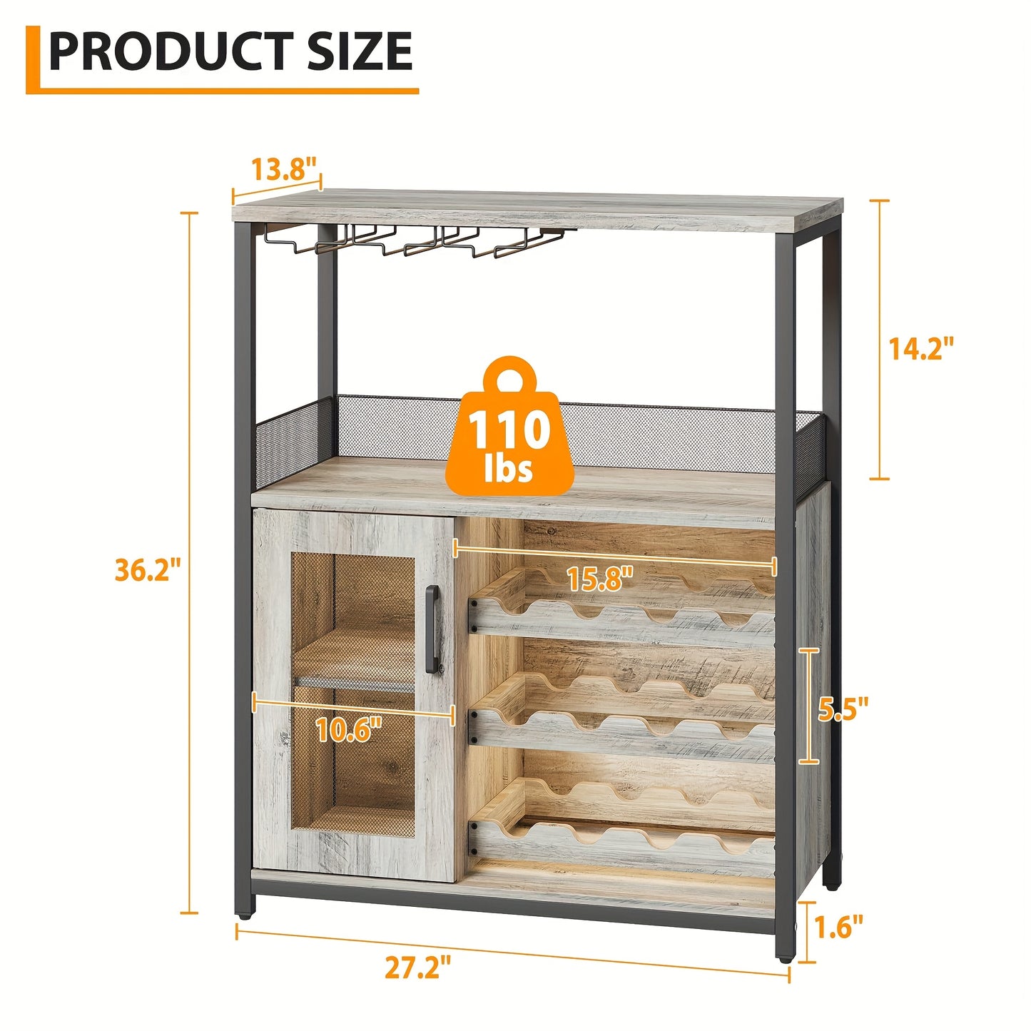 Wijnkast – Wijnrek – Drankmeubel – Barmeubel – Wijnopberger – Verstelbare Planken – Mesh Deur – Compact Design – Zonder Elektriciteit – Grijze Uitvoering