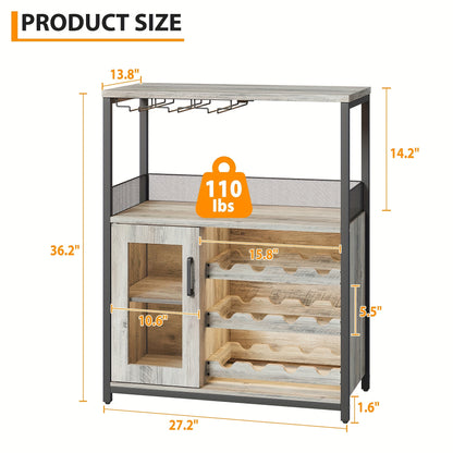 Wijnkast – Wijnrek – Drankmeubel – Barmeubel – Wijnopberger – Verstelbare Planken – Mesh Deur – Compact Design – Zonder Elektriciteit – Grijze Uitvoering