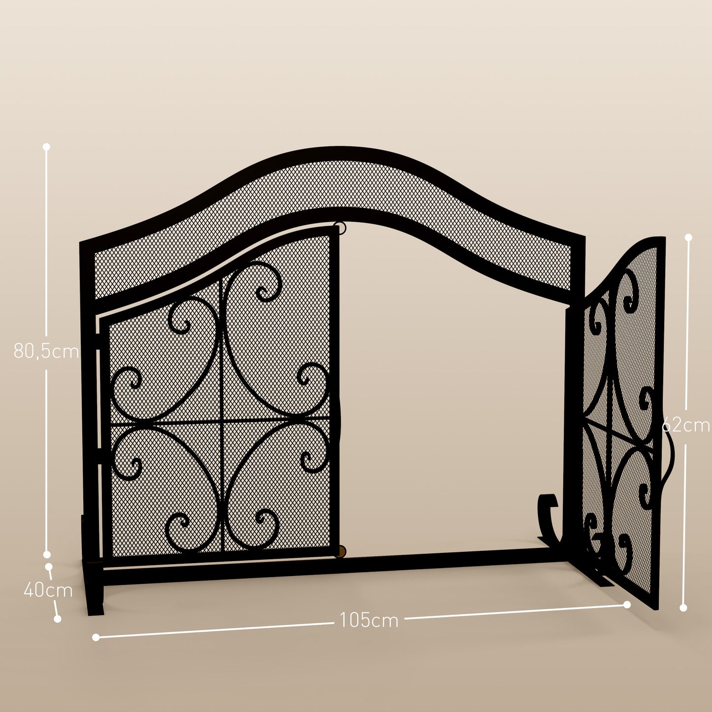 Vonkenscherm – Haardafscherming – Open Haard Scherm – Vuurbeveiliging – Haardbescherming – Zwart Metalen Frame – Dubbele Deuren Met Magneetsluiting – 105x40x80,5 cm