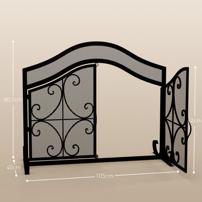 Vonkenscherm – Haardafscherming – Open Haard Scherm – Vuurbeveiliging – Haardbescherming – Zwart Metalen Frame – Dubbele Deuren Met Magneetsluiting – 105x40x80,5 cm