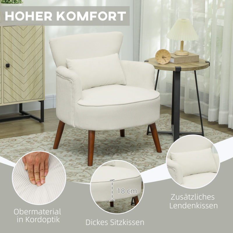 Fauteuil – Loungestoel – Leunstoel – Zetel – Armstoel – Creme Wit – Hoogwaardig HR-Schuim – Stevig Eucalyptus Houten Frame – Draagvermogen 120kg