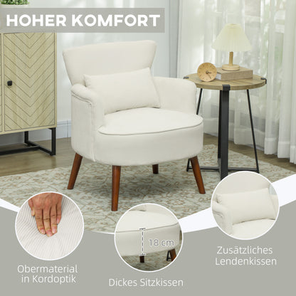 Fauteuil – Loungestoel – Leunstoel – Zetel – Armstoel – Creme Wit – Hoogwaardig HR-Schuim – Stevig Eucalyptus Houten Frame – Draagvermogen 120kg
