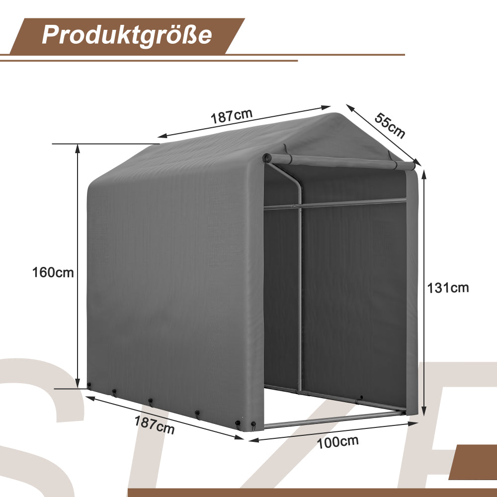 Fietsenberging – Fietsenstalling – Tuinberging – Bergtent – Fietsenopslag – 187x100x160 cm – Gegalvaniseerd Stalen Frame – Weerbestendige PE Hoezen