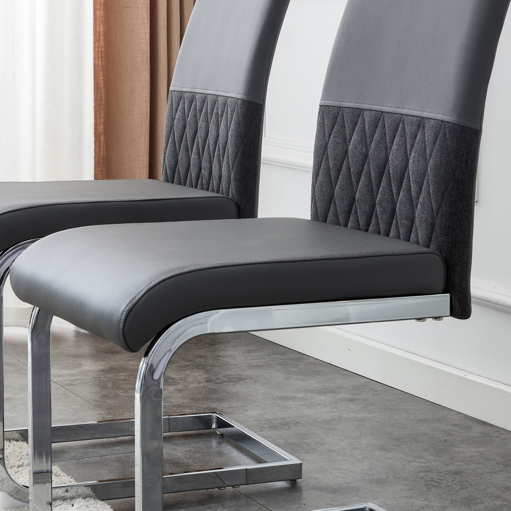 Moderne Eetkamerstoelen – Eetkamerstoelen Set – Stoelen Keuken – Stoelen Met Hoge Rugleuning – PU Kunstleer Linnen Bekleding – Hoog Comfort – Stevige Metalen Poot