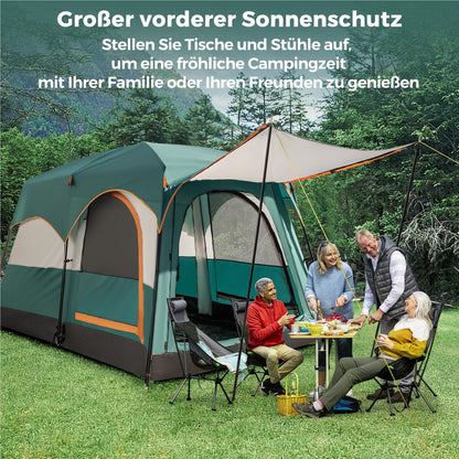 Kampeertent – Familietent – Tunnel Tent – Grote Tent – 2-Kamer Tent – Waterdicht Oxford Polyester – Ruime Voortent Met Zonnescherm – Voor 4-6 Personen – Groen