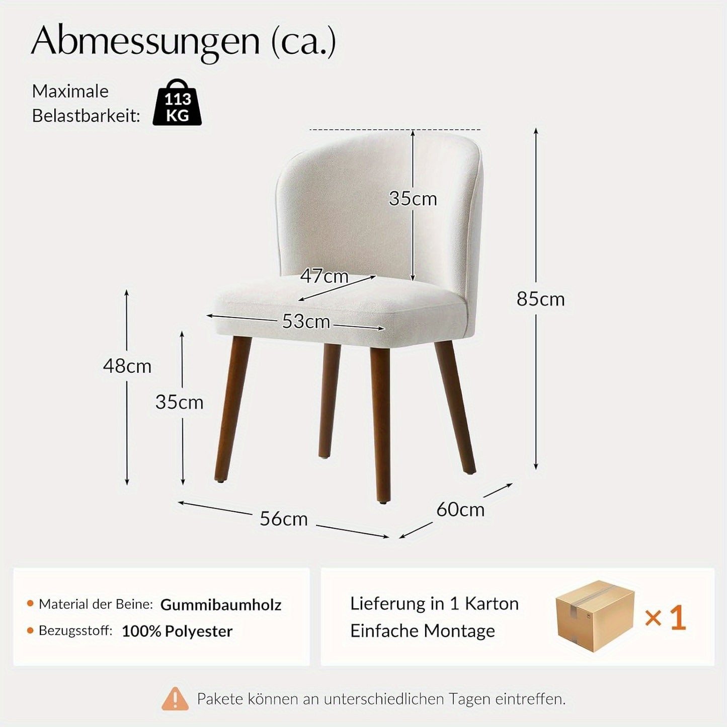 Eetkamerstoelen – Stoelen – Keukenstoelen – Design Stoelen – Witte Stoelen – Set Van 2 – Mid-Century Modern – Gebogen Rugleuning – Gestoffeerde Zitting – Massief Houten Poten