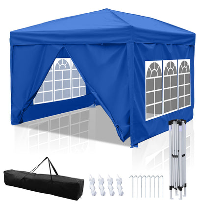 Tuinpaviljoen – Partytent – Pergola – Tuinoverkapping – Prieel – Vouwtent Met Zijwanden – Verstelbare Hoogte 3x3m – 210D Oxford Stof Blauw