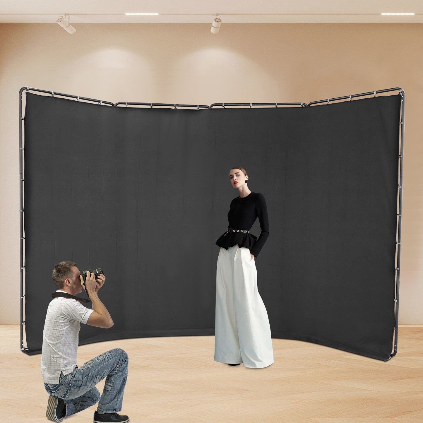 Fotografie Achtergrondstandaard – Backdrop Frame – Fotostatief – Studio Beugel – Achtergrondhouder – 4x2,4m Polyester – Makkelijk Montage & Draagtas