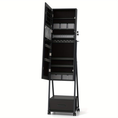 Sieradenkast – Juwelenkabinet – Jewelry Armoire – Sieradenopberger – Sieradenhouder – Zwart – Vloermodel Met Slot – Met Volledige Spiegel
