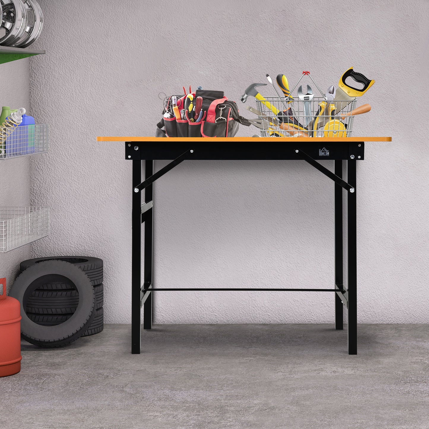 Werkbank – Klusbaantje – Werktafel – Opvouwbare Werkbank – Montagebank – Inklapbaar en Draagbaar – MDF Werkblad 100x60x75,5 cm Geel/Zwart
