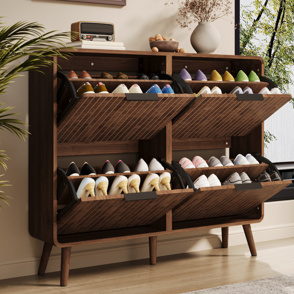 Schoenenkast – Schoenenrek – Schoenenkastje – Schoenopberger – Schoenhouder – Walnotenhouten Afwerking – Ruime Opslag Voor 18-24 Paar Schoenen