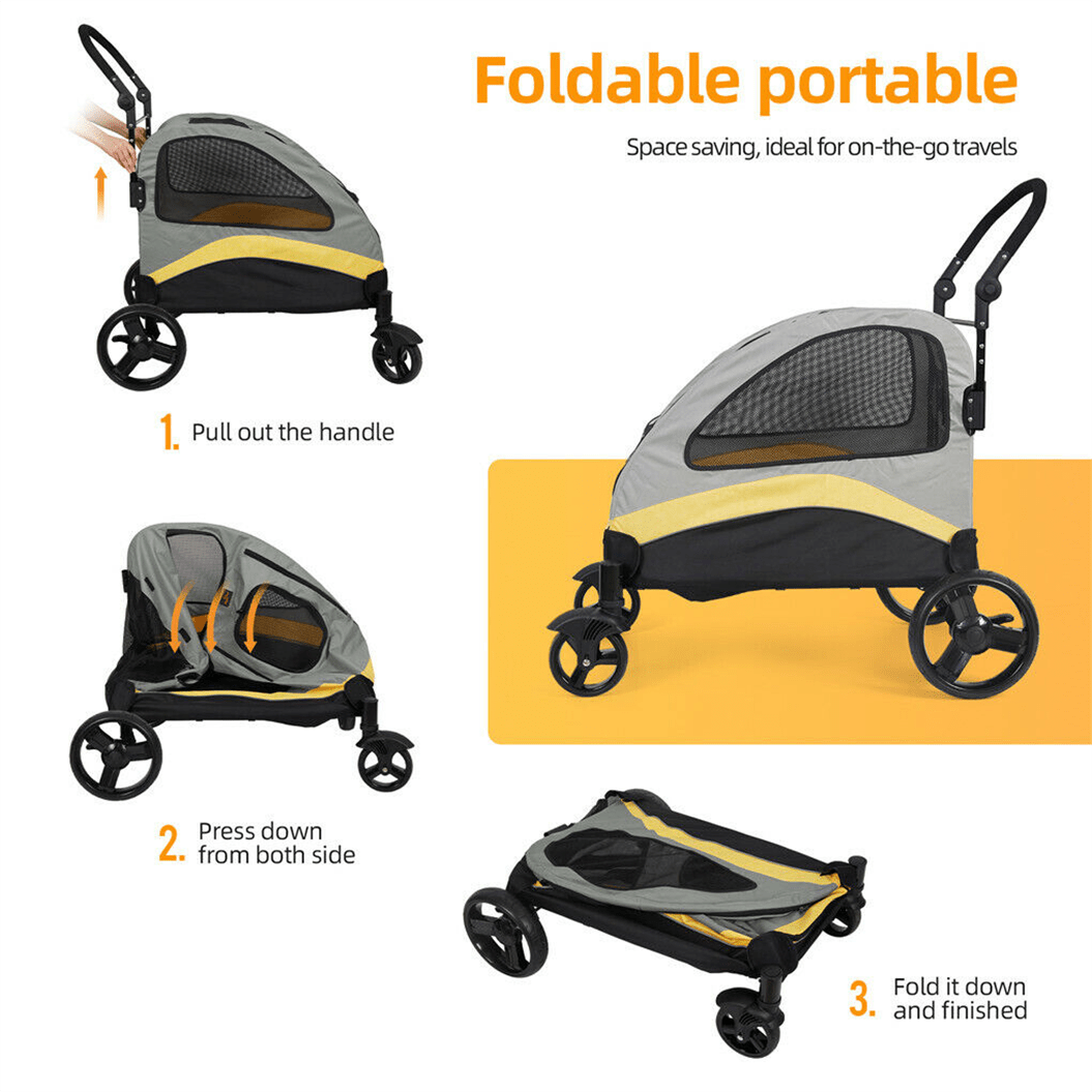 Hondenbuggy – Dierenwagen – Huisdierwagen – Poussette – Wandelwagen – Compact Model 111x100x76 cm – Vier Wielen Met Remmen – Vouwbaar En Sterk Frame