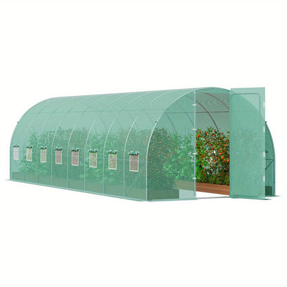 Kweekkas – Broeikas – Tuinkas – Wandelkas – Serre – Gegalvaniseerd Stalen Frame – Groene UV-bestendige PE-Folie – 835x289x225 cm – 16 Oprolbare Ramen & Draaideur