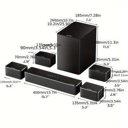 ULTIMEA 7.1ch Soundbar with Wireless Subwoofer, Virtual Surround Sound System for TV, App Control, 410W Peak Power, Sound bar for TV, 4 Wired Surround Speakers, Home Theater Sound System