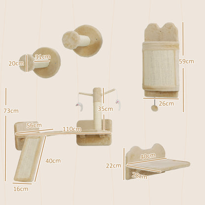 Wandrek Kat – Kattenmeubel – Klimmeubel Kat – Krabpaal Wand – Speelmeubel Kat – Beige Kleur – Ruimtebesparend Ontwerp – Inclusief Krabpalen en Speelplatform