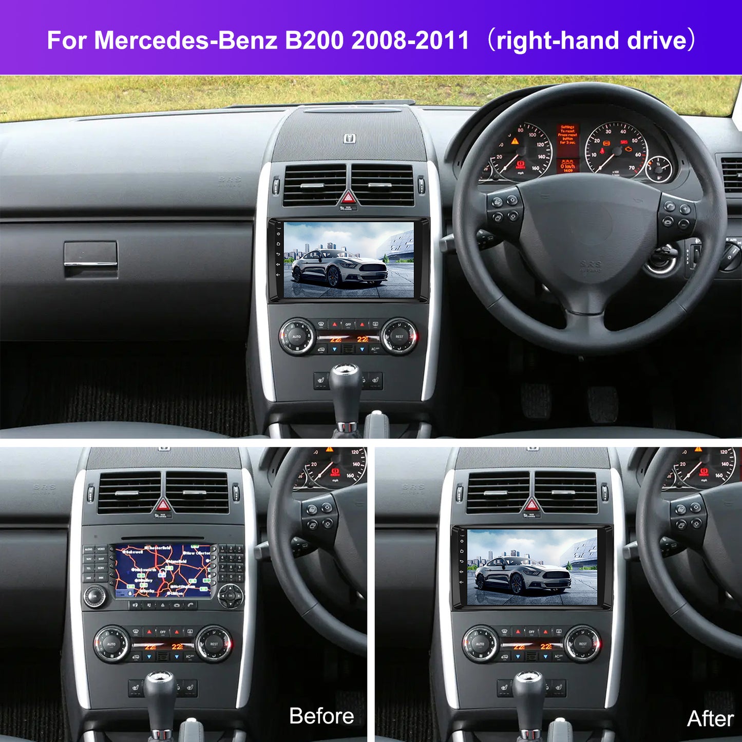 Multimedia Radio Mercedes Benz – Autoradio – Navigatiesysteem – Bluetooth Radio – 2-DIN Radio – Android 15.0 – 9-Inch Scherm – Draadloze CarPlay & Android Auto