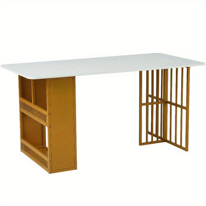 2-delige Buitentafel Set – Koffietafel – Bijzettafel – Tuinset – Patio Meubels – Stalen Frame – Marmerlook Tafelblad – Weerbestendig – Modern Geometrisch Design