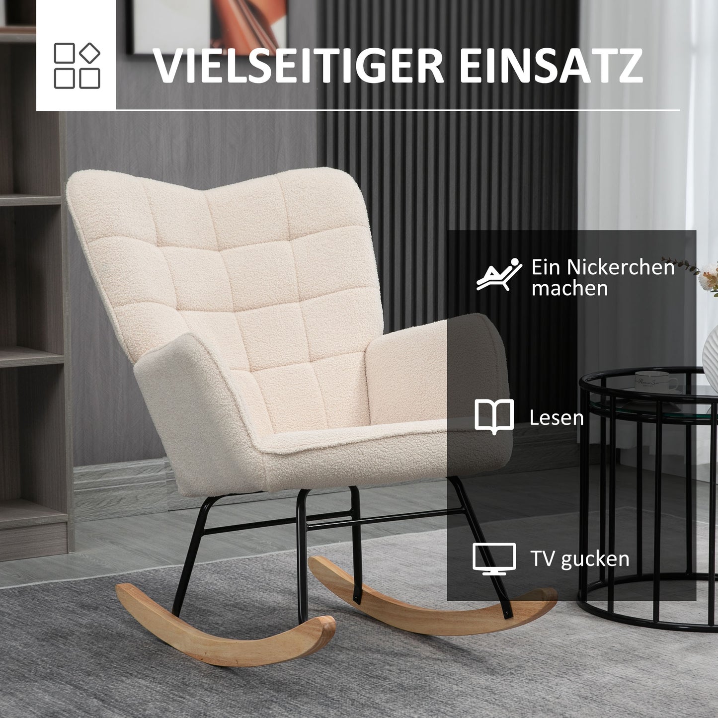Retro Schommelstoel – Schommelstoel – Schommelstoel Met Armleuning – Relaxstoel – Houten Schommelstoel – Massief Hout – Compact Formaat 98x71x101 cm – Beige