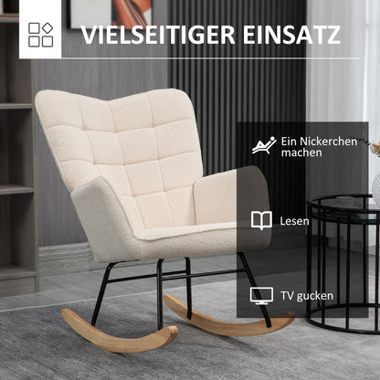 Retro Schommelstoel – Schommelstoel – Schommelstoel Met Armleuning – Relaxstoel – Houten Schommelstoel – Massief Hout – Compact Formaat 98x71x101 cm – Beige