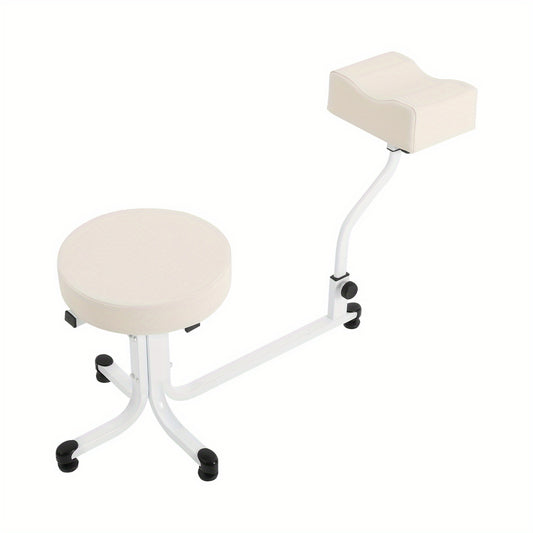 Pedicurekruk – Pedicurestoel – Nagelkruk – Schoonheidsstoel – Voetensteunkruk – Verstelbare Hoogte – Stevig IJzeren Frame – Comfortabele PU Leren Zitting – Modern Wit