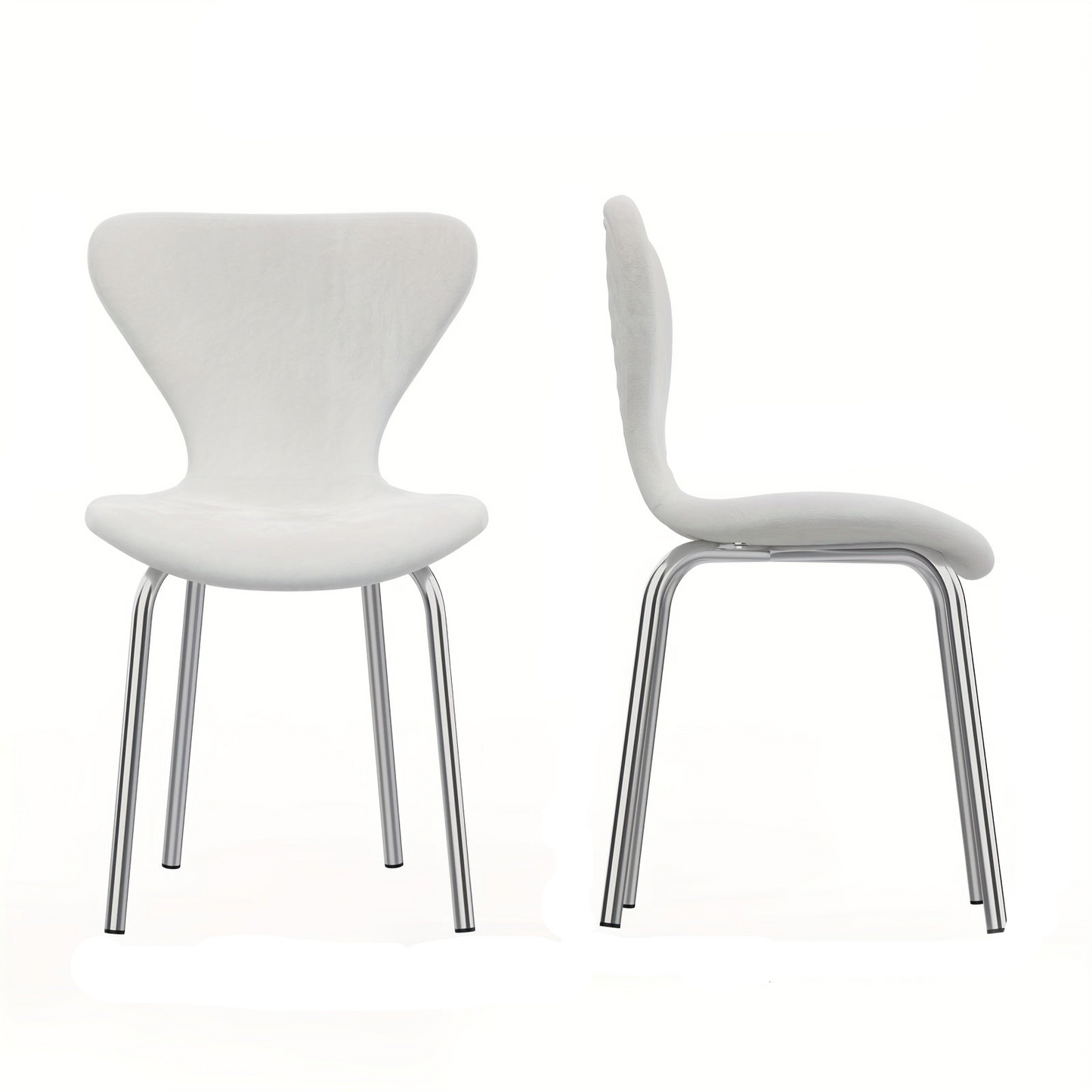 Eetkamerstoel – Kuipstoel – Barkruk – Keukenstoel – Stoel – Luxe Witte Velvet Bekleding – Zilverkleurig Metalen Onderstel