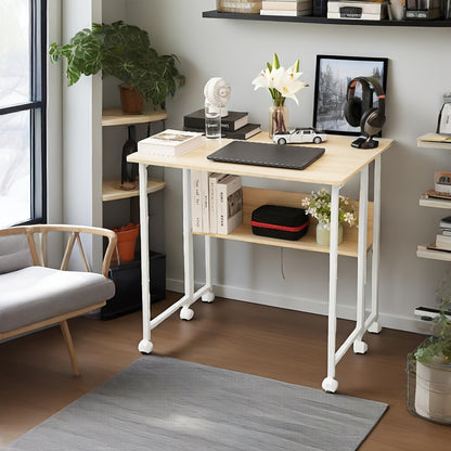 Bureau – Computertafel – Werkplek – Schrijftafel – Mobiel Inklapbaar – Wieltjes En Vaste Poten – Compact 80 cm – Duurzaam Spaanplaat