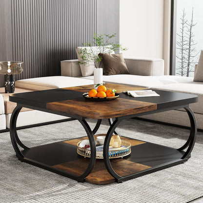 Salontafel – Koffietafel – Woonkamertafel – Tafel – Bijzettafel – Houtcomposiet – 100x100x50 cm – Rustiek Bruin en Zwart