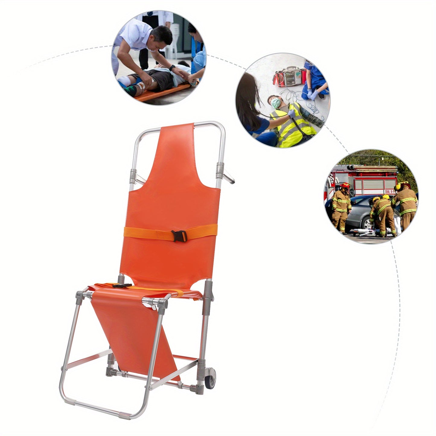 Heavy-Duty EMS Traptstoel – Ambulance Stoel – Draagbaar Stretcher – Reddingsstoel – Medische Transportstoel – Extra Stevig Aluminium – Draagvermogen 159 KG – 4 Wielen Met Veiligheidsgordels