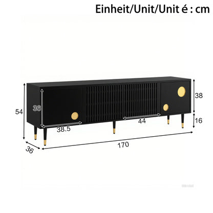 BTM TV Lowboard / TV Cabinet with Lattice Front, Concealed Handles, Golden Accents, Four Doors, Storage Space & Cable Management, Adjustable Feet, 170×36×54 cm