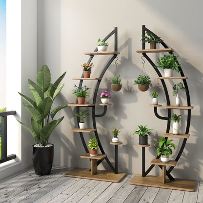 Plantenrek metaal – plantenhouder – plantenstandaard – plantenrek ladder – bloemenrek – 6 niveaus – mat zwart staal – antislip voeten