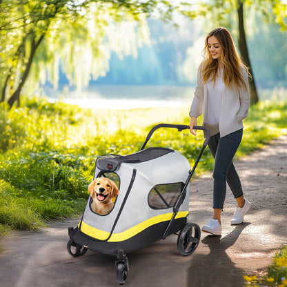 Dierenwagen – Huisdierwagen – Hondenwagen – Pet Carrier – Dierenbuggy – Voor Middelgrote en Grote Huisdieren Tot 50 kg – Stevig Ijzeren Frame – Inclusief Regenhoes