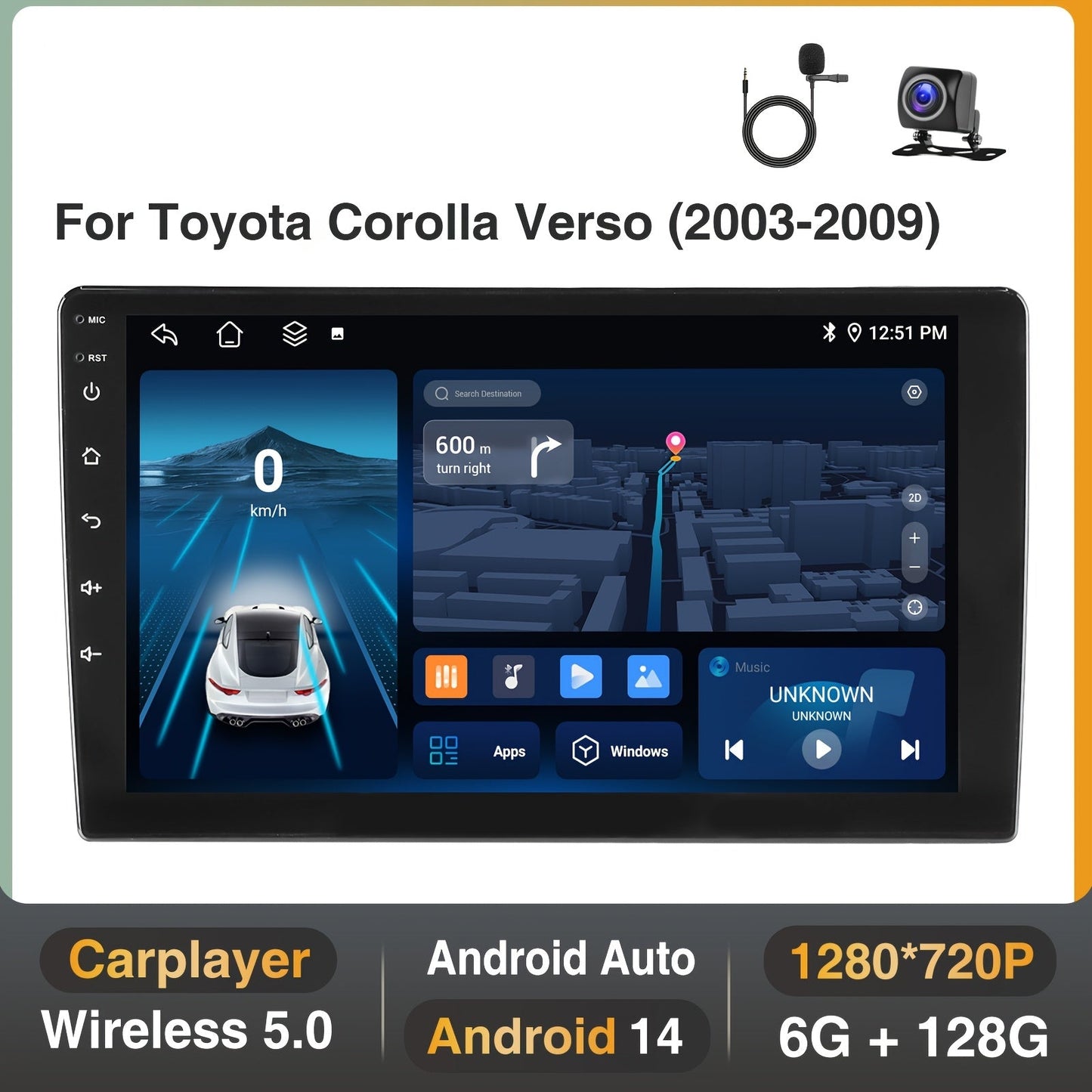 Autoradio Toyota Corolla Verso – Dab Radio – Multimedia Systeem – Navigatie Unit – Autostereo – 9 Inch IPS Touchscreen – Draadloze CarPlay en Achteruitrijcamera