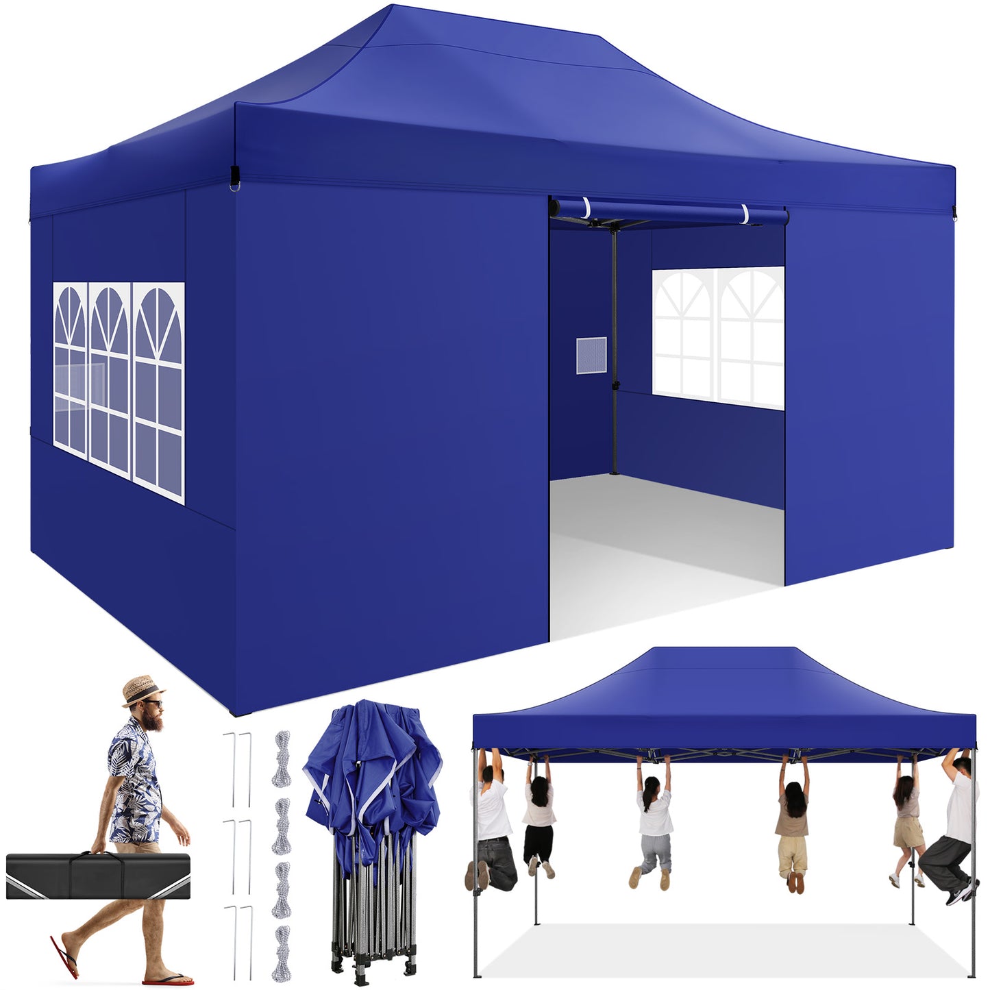 3x4.5m Heavy Duty Pop Up Canopy Tent with 3 Adjustable Heights (2.5-4.5m) - Instant Setup Outdoor Canopy, Portable Shelter for Parties, Weddings, Markets, Events - Sturdy Frame, Easy Assembly, Ideal for Home, Commercial & Out