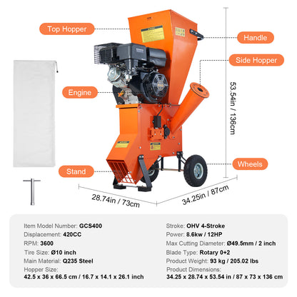 Houtversnipperaar – Tuinafvalversnipperaar – Takkenversnipperaar – Houtsnipperaar – Mulchversnipperaar – Benzine 420cc Motor – Groot Invoerkanaal 17 cm