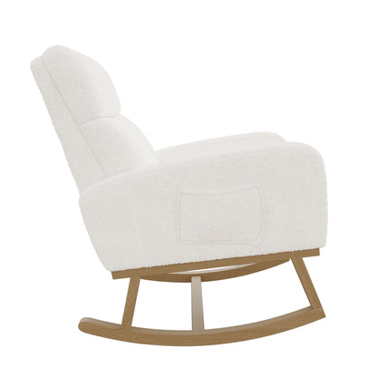 Schommelstoel – Schommelstoel Woonkamer – Relaxstoel – Schommelstoel Met Voetensteun – Lounge Stoel Wit – Wit Schapenvacht – Anti-Slip Voetjes – Comfortabele Zitting