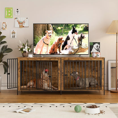 Hondenbench – Hondenkooi – Hondenhuis – Reisbench – Benchmeubel – XXL 200x70x85 cm – Hout & Metaal – Verwijderbare Tussenschot – 4 Deuren – Stevig Voor Grote Honden Tot 200 kg