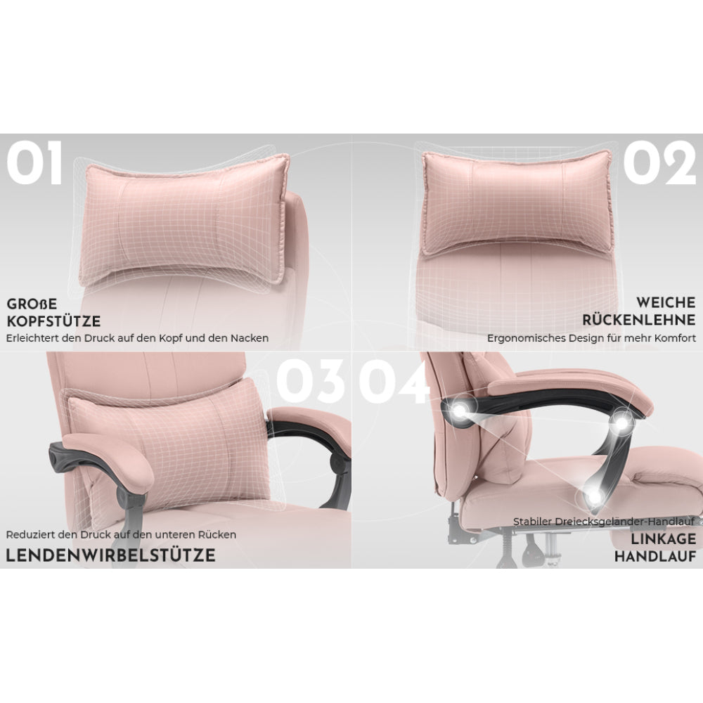 Ergonomische Bureaustoel – Bureaustoel Met Hoge Rugleuning – Kantoormeubilair – Werkstoel – Draaistoel Roze – Tweevoudig Verstelbare Lendensteun – 360° Draaibaar Met Metaal Frame