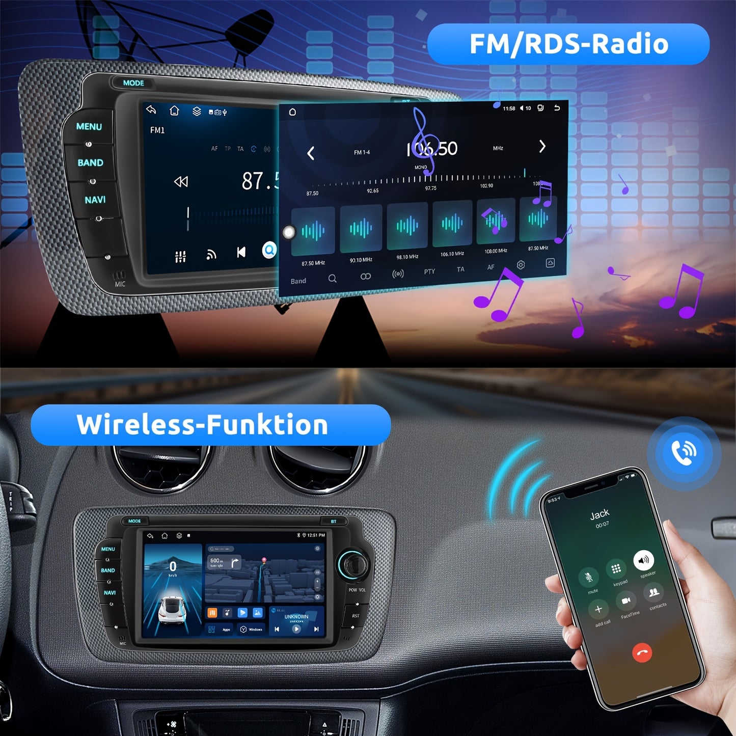 7-inch Touchscreen Autoradio – Multimedia Speler – Navigatiesysteem – Inbouw Radio – Auto Entertainment – Draadloze CarPlay & Android Auto – GPS Met Wi-Fi