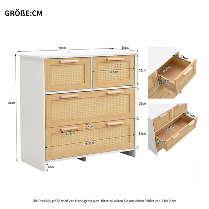 Rotan kast – Ladekast – Dressoir – Opbergkast – Commode – Hoogrendement – 4 Lades – Hout en Rotan – 80x80x38 cm