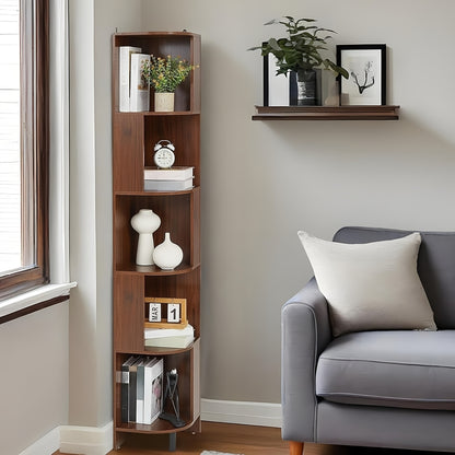 Hoekplank – Wandplank – Plankenrek – Boekenkast – Plantentafel – 5-Laags – Robuust Hout – Compact 30x173x28,5 cm – Rustieke Afwerking