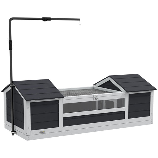 Schildpaddenhuis – Schildpaddenverblijf – Reptielenhuis – Landschildpaddenhok – Terrarium – Hout – Waterdicht Ontwerp – Verstelbare Lampenhouder – Open Dak – Verwijderbaar Tussenschot – Transparant Venster – 120x56,5x43 cm